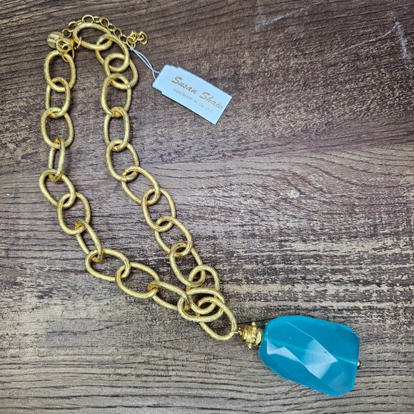 NWT!! Susan Shaw Elizabeth Quartz 24K Plated Gold Chain Necklace - Picture 3 of 7